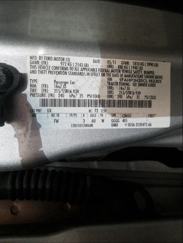 2012 FORD FOCUS SEL 1FAHP3H25CL162303