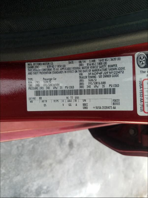 2015 FORD FIESTA TIT 3FADP4FJ2FM122472