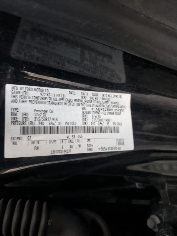 2017 FORD FOCUS 1FADP3J20HL257951