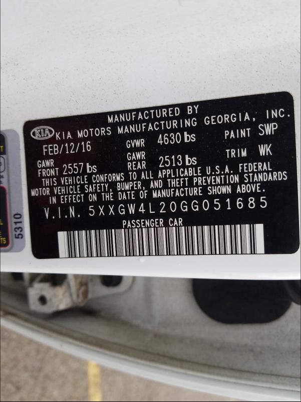2016 KIA OPTIMA SX 5XXGW4L20GG051685