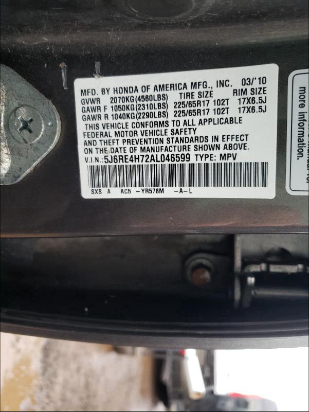 2010 HONDA CR-V 5J6RE4H72AL046599