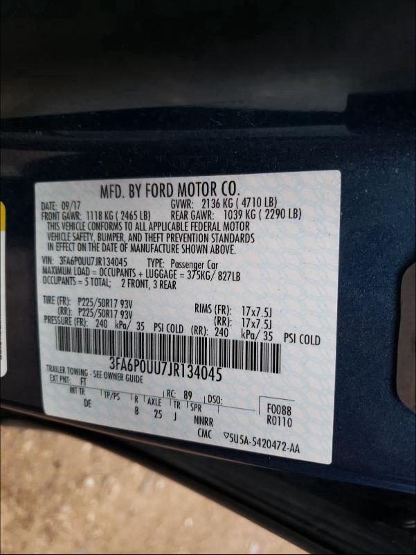 2018 FORD FUSION S H 3FA6P0UU7JR134045