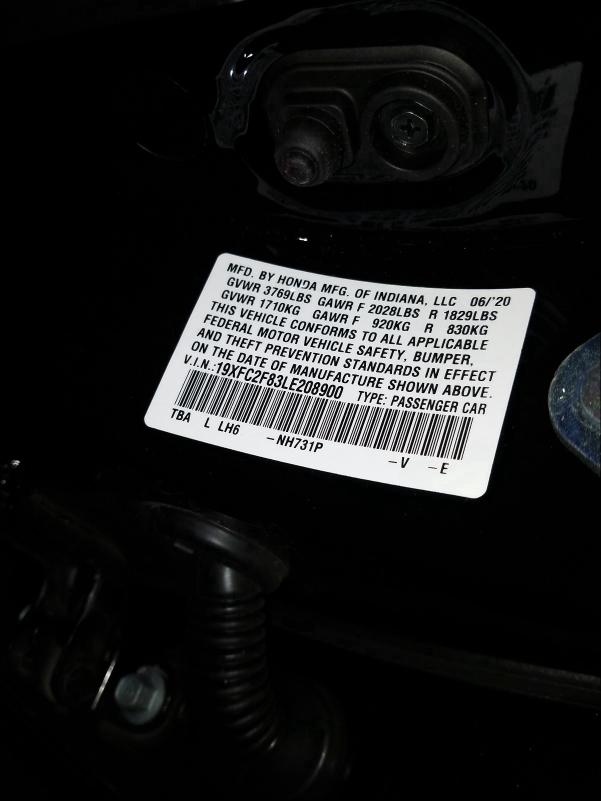 2020 HONDA CIVIC SPOR 19XFC2F83LE208900