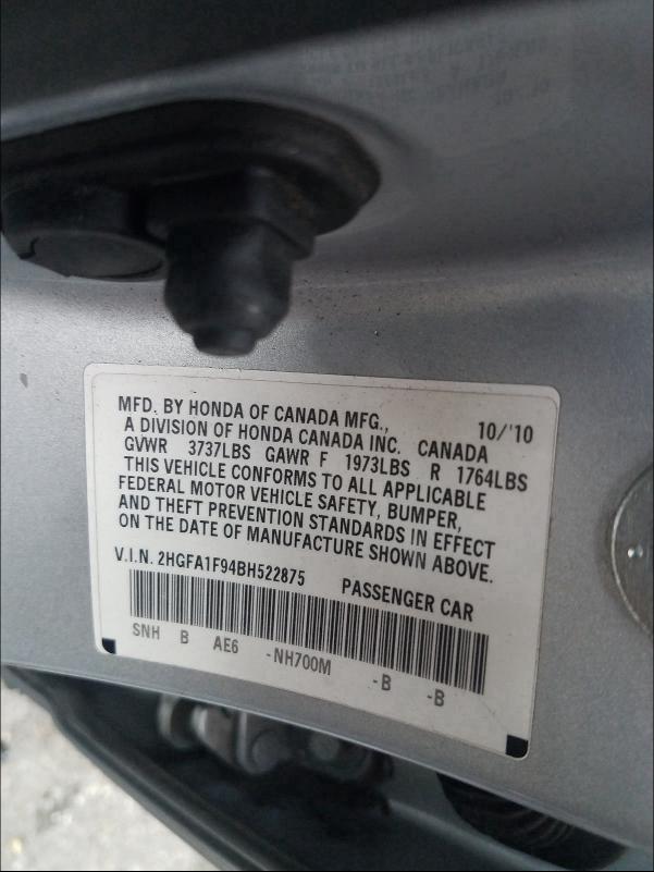 2011 HONDA CIVIC EXL 2HGFA1F94BH522875