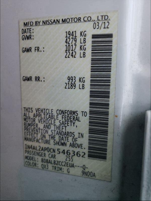 2012 NISSAN ALTIMA 1N4AL2AP0CN546362