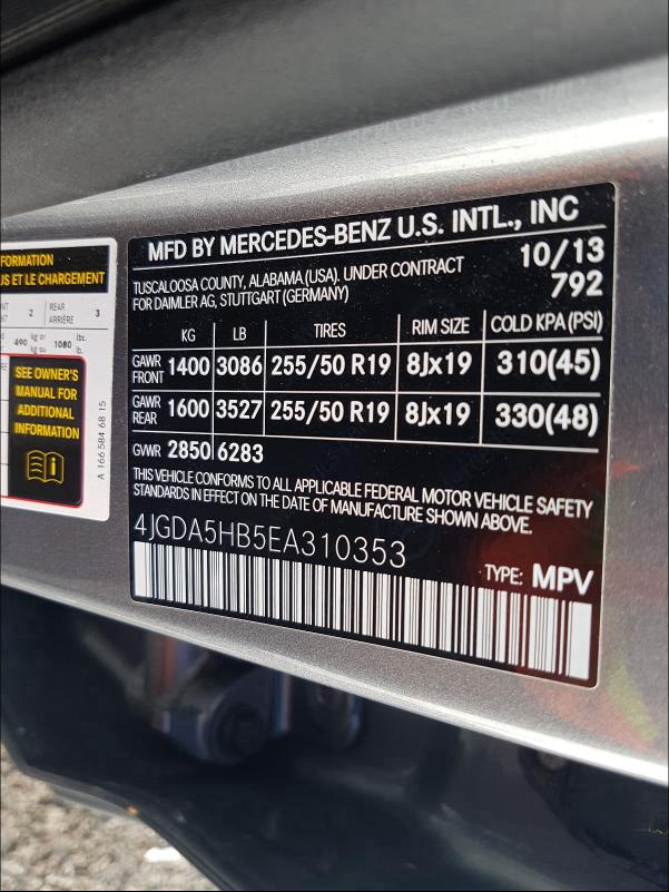 2014 MERCEDES-BENZ ML 350 4MA 4JGDA5HB5EA310353