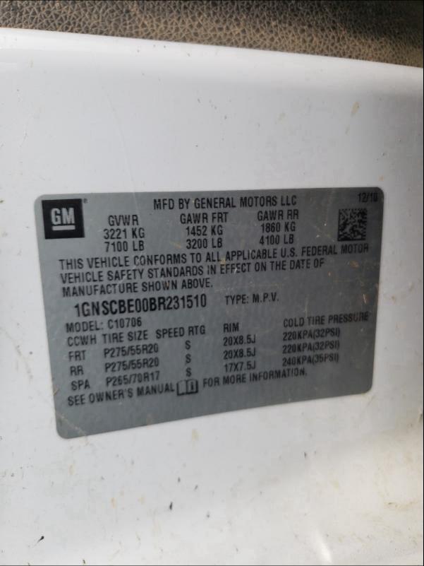 2011 CHEVROLET TAHOE C150 1GNSCBE00BR231510