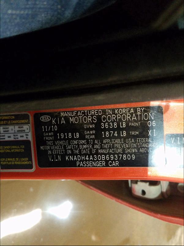 2011 KIA RIO BASE KNADH4A30B6937809