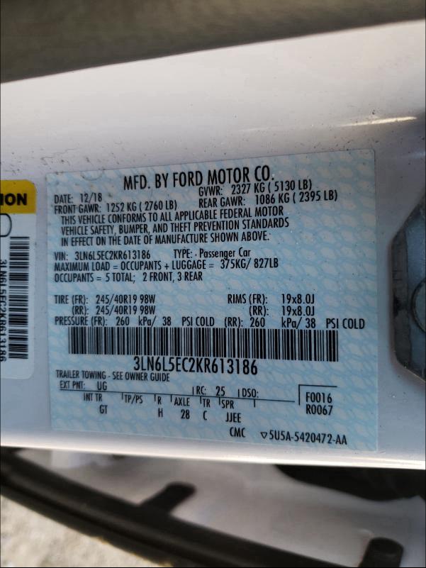 2019 LINCOLN MKZ RESERV 3LN6L5EC2KR613186
