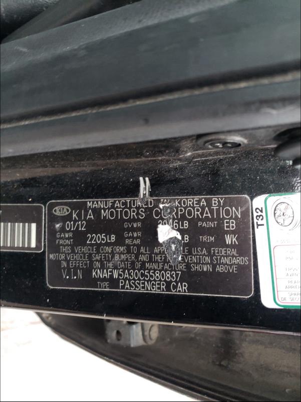 2012 KIA FORTE SX KNAFW5A30C5580837