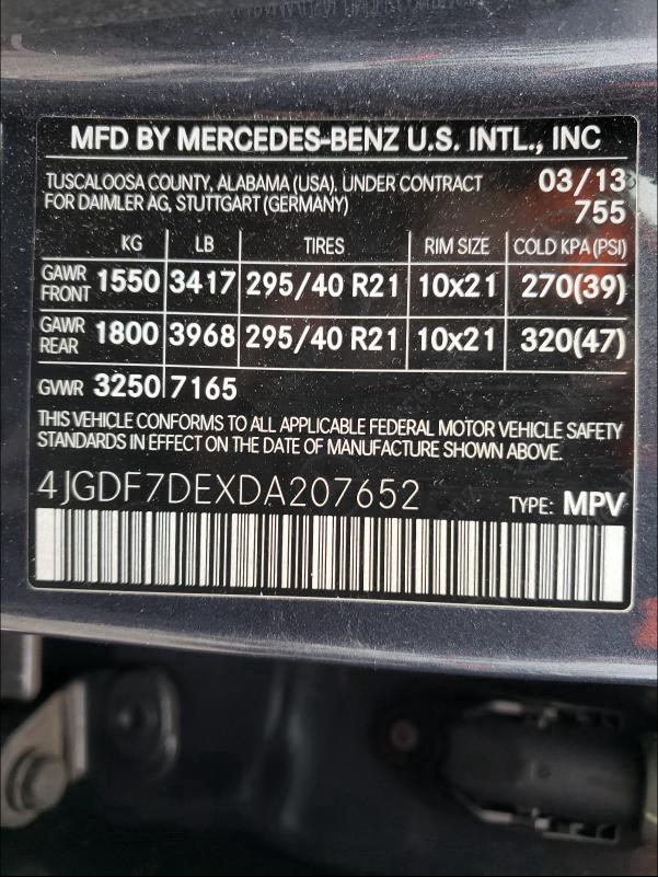 2013 MERCEDES-BENZ GL 550 4MA 4JGDF7DEXDA207652