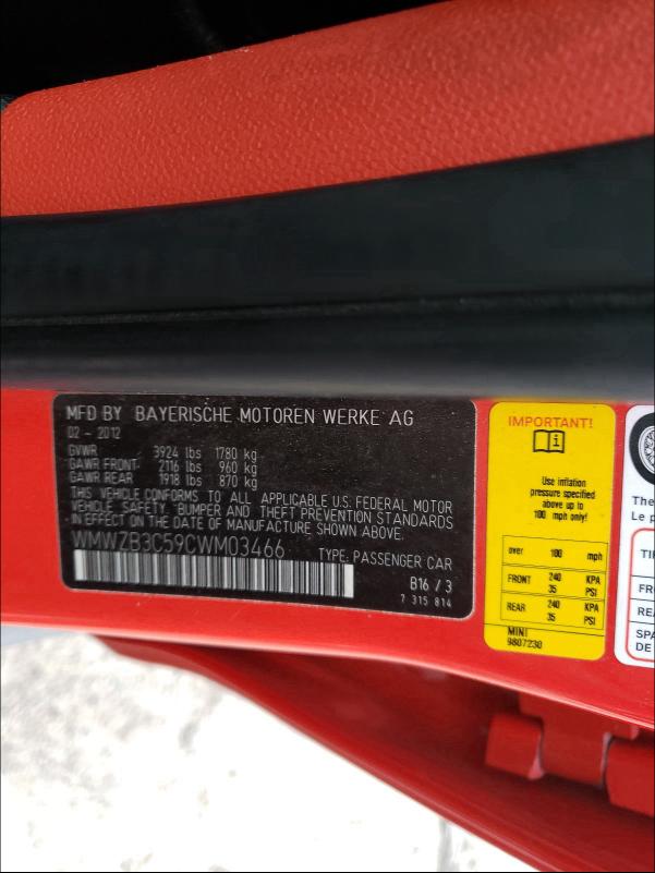 2012 MINI COOPER COU WMWZB3C59CWM03466