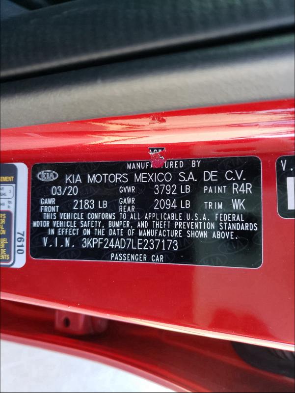 2020 KIA FORTE FE 3KPF24AD7LE237173