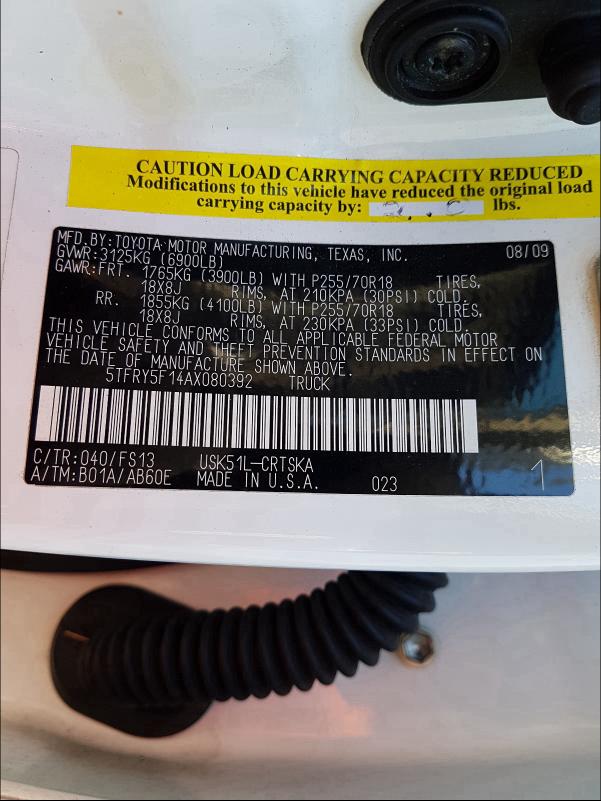 5TFRY5F14AX080392 2010 Toyota Tundra Dou 5.7L