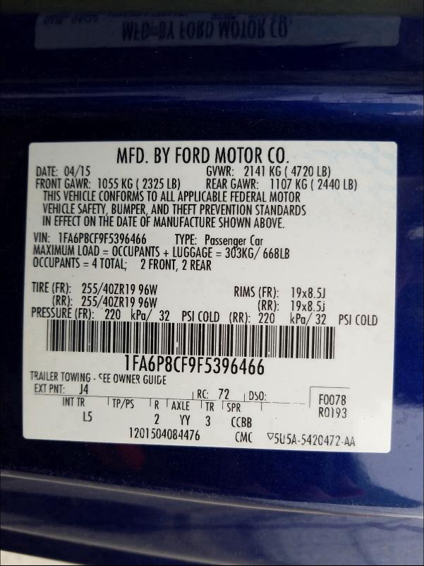 2015 FORD MUSTANG GT 1FA6P8CF9F5396466
