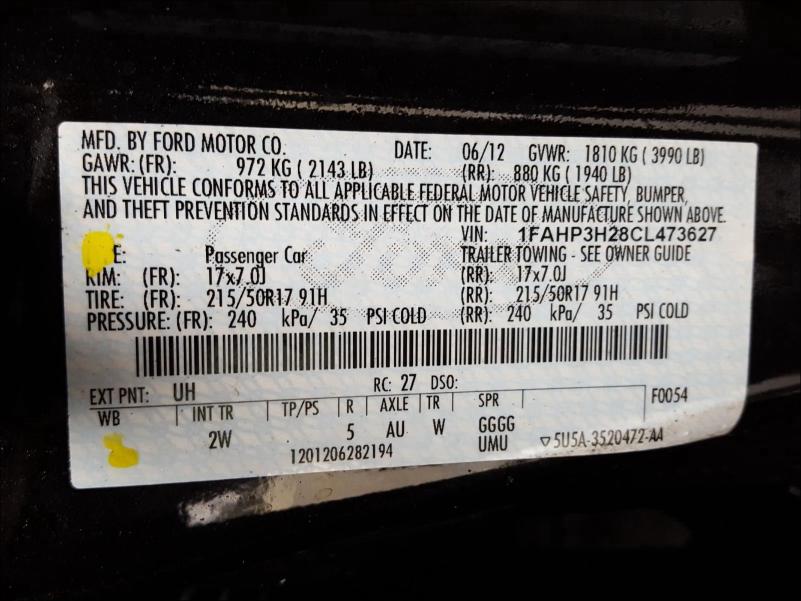 2012 FORD FOCUS SEL 1FAHP3H28CL473627