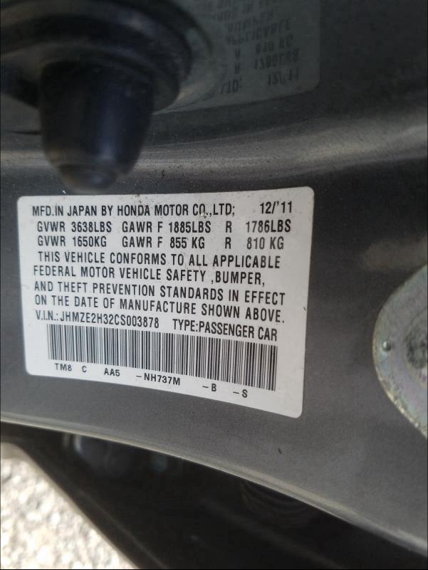 2012 HONDA INSIGHT JHMZE2H32CS003878