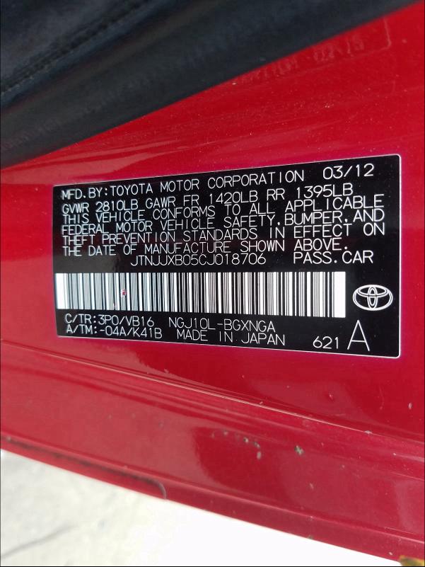 2012 TOYOTA SCION JTNJJXB05CJ018706