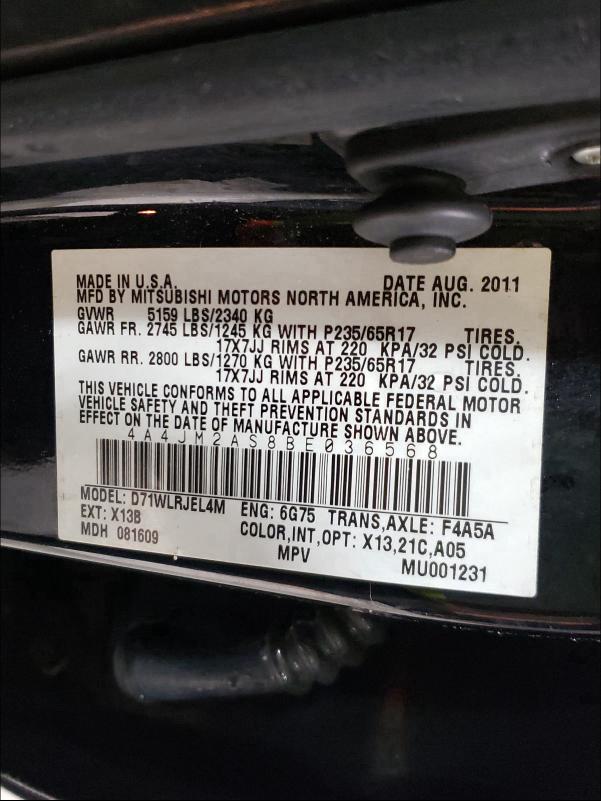 2011 MITSUBISHI ENDEAVOR L 4A4JM2AS8BE036568
