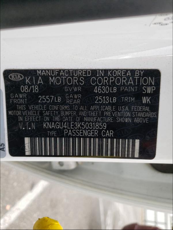 2019 KIA OPTIMA HYB KNAGU4LE3K5031859
