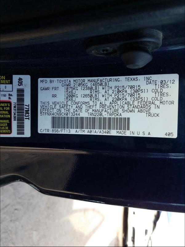 2012 TOYOTA TACOMA 5TFNX4CN9CX013244
