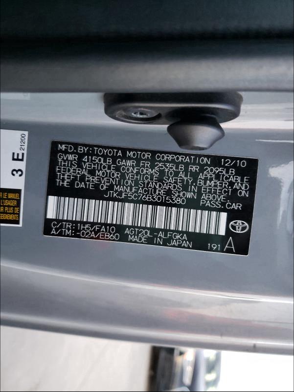 2011 TOYOTA SCION TC JTKJF5C76B3015380