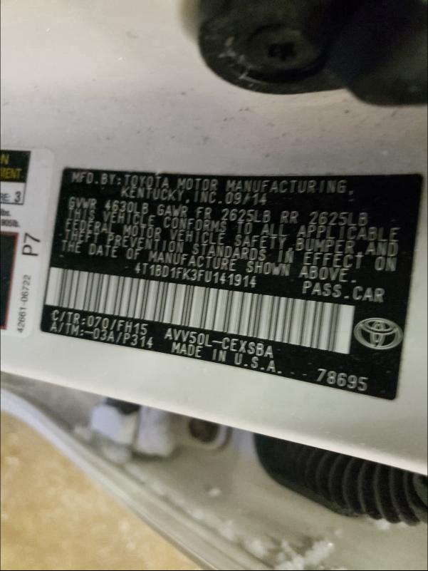 2015 TOYOTA CAMRY HYBR 4T1BD1FK3FU141914