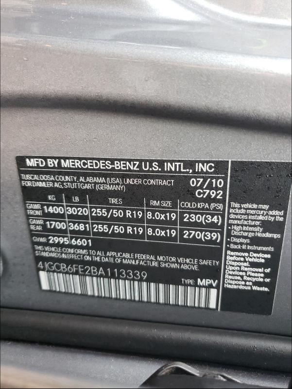 2011 MERCEDES-BENZ R 350 4MAT 4JGCB6FE2BA113339