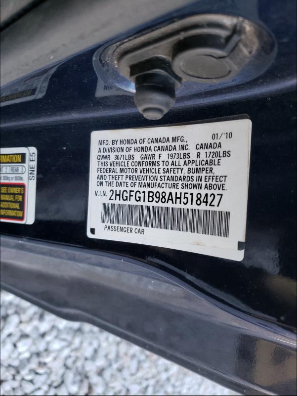 2010 HONDA CIVIC EXL 2HGFG1B98AH518427