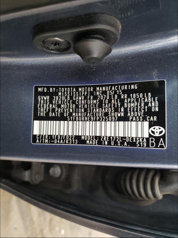 2015 TOYOTA COROLLA L - 5YFBURHE9FP325097