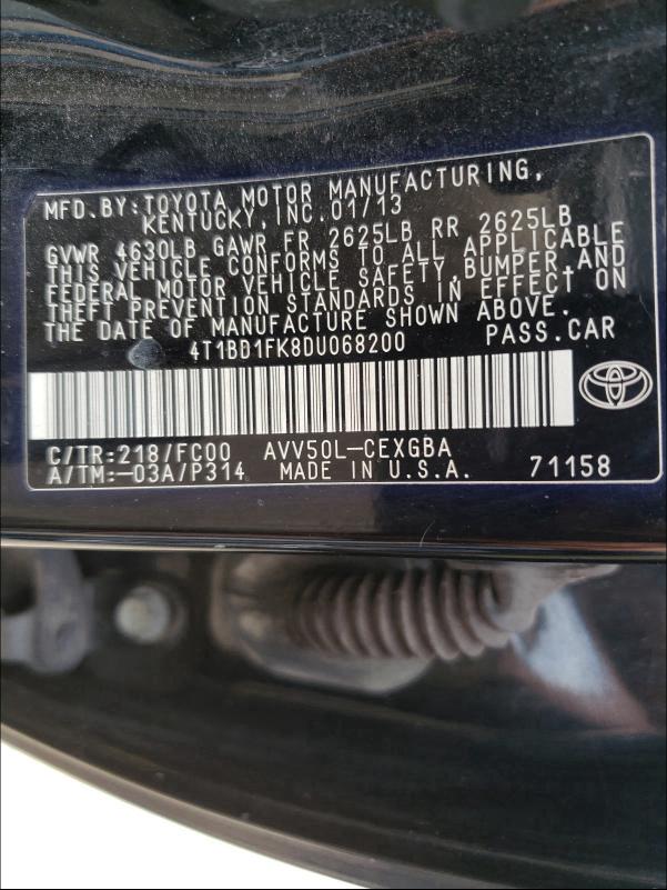 4T1BD1FK8DU068200 2013 Toyota Camry Hybr 2.5L