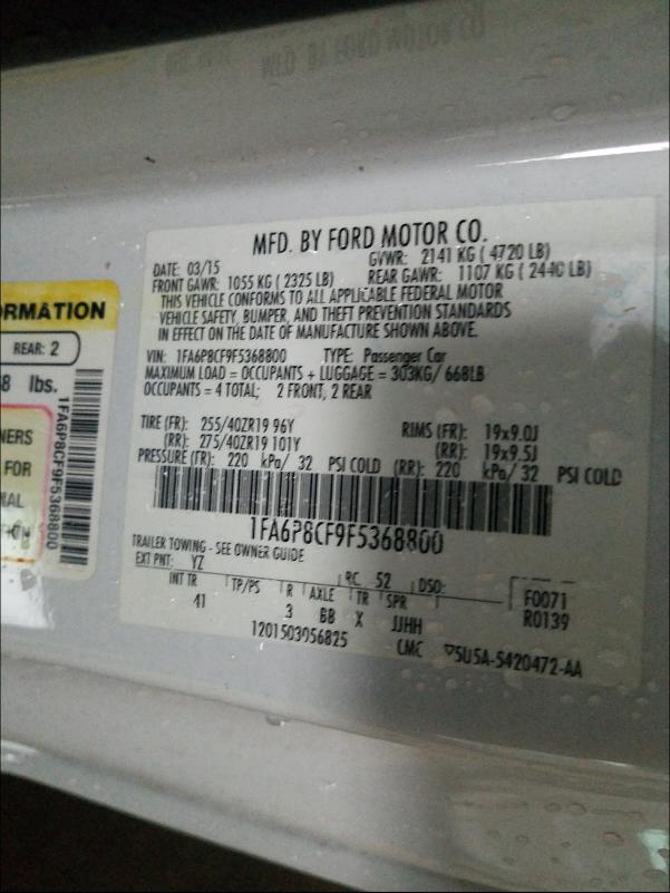 2015 FORD MUSTANG GT 1FA6P8CF9F5368800