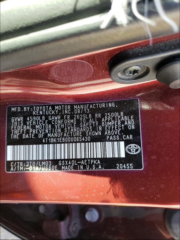 2013 TOYOTA AVALON BAS 4T1BK1EB0DU065430