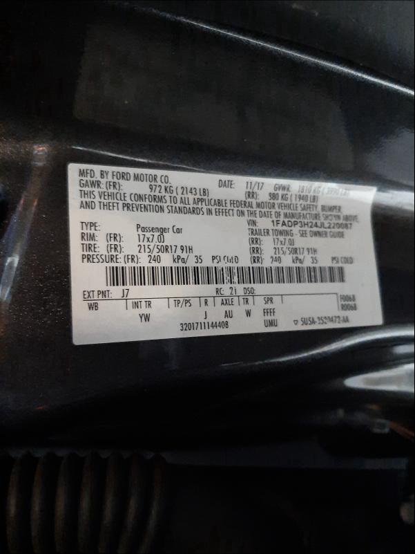 2018 FORD FOCUS SEL 1FADP3H24JL220087