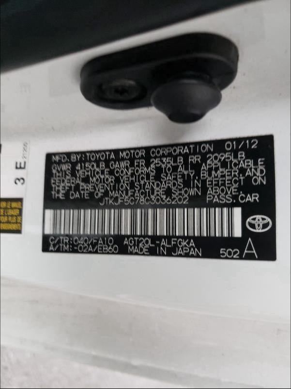 2012 TOYOTA SCION TC JTKJF5C78C3036202