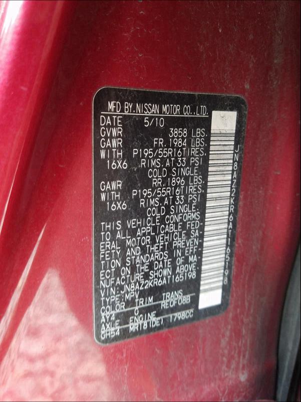 2010 NISSAN CUBE BASE JN8AZ2KR6AT165198