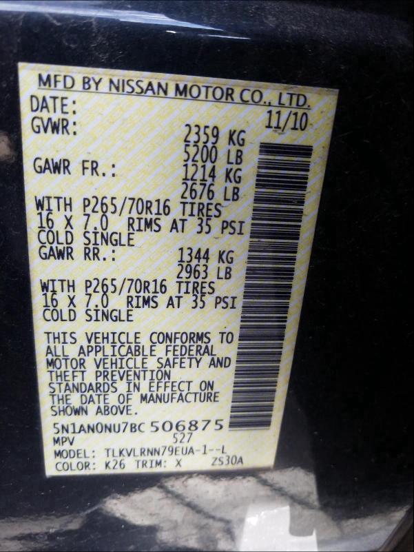 2011 NISSAN XTERRA OFF 5N1AN0NU7BC506875