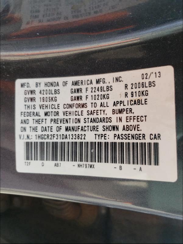 1HGCR2F31DA133822 2013 Honda Accord Lx 2.4L