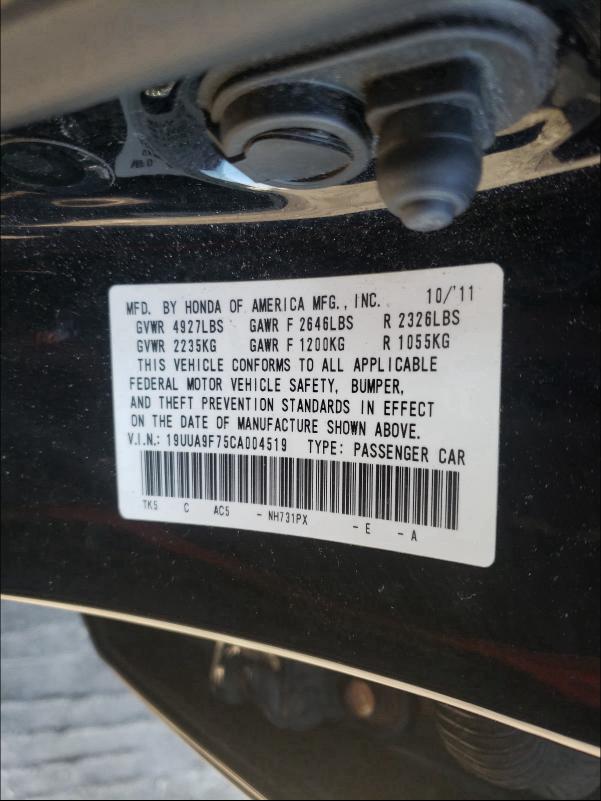 2012 ACURA TL 19UUA9F75CA004519