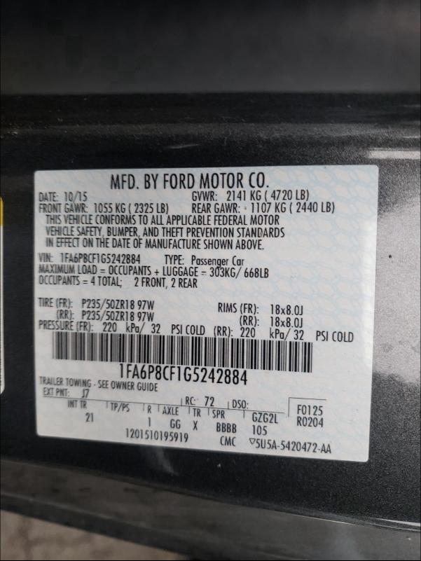 2016 FORD MUSTANG GT 1FA6P8CF1G5242884