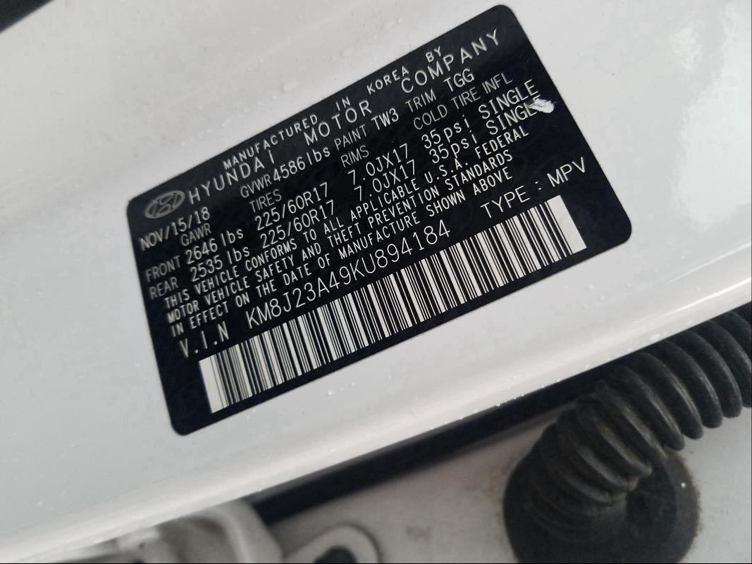 2019 HYUNDAI TUCSON SE KM8J23A49KU894184
