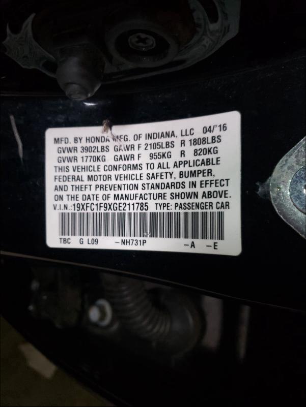 2016 HONDA CIVIC TOUR 19XFC1F9XGE211785