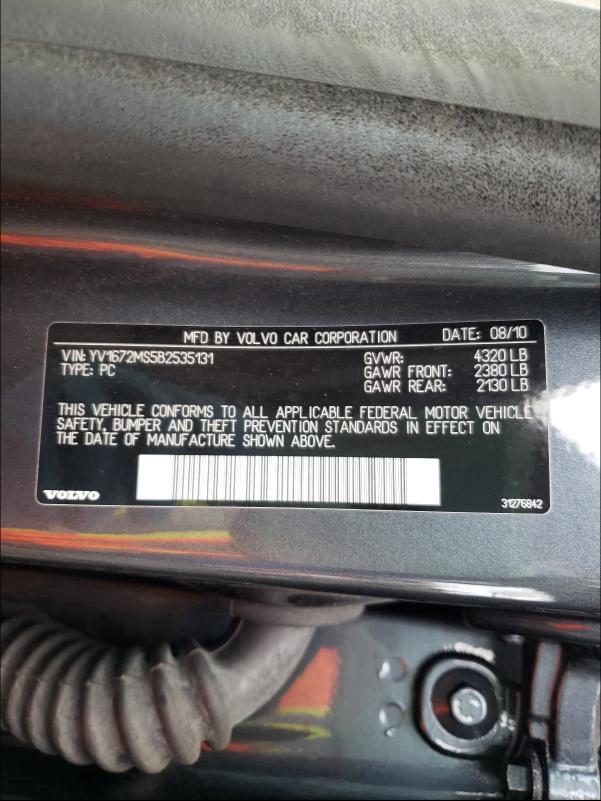 2011 VOLVO S40 T5 YV1672MS5B2535131