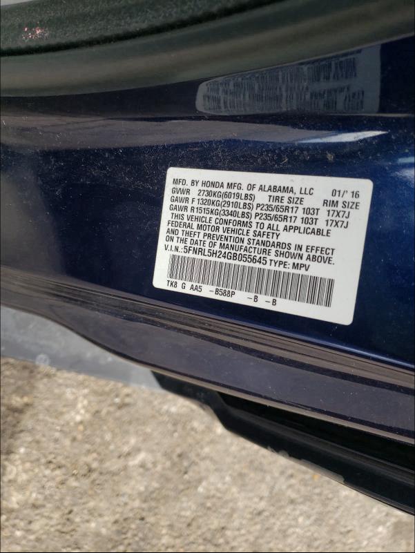 2016 HONDA ODYSSEY LX 5FNRL5H24GB055645
