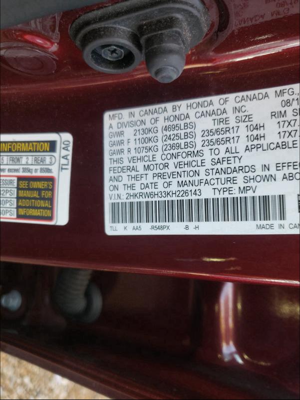 2019 HONDA CR-V LX 2HKRW6H33KH226143
