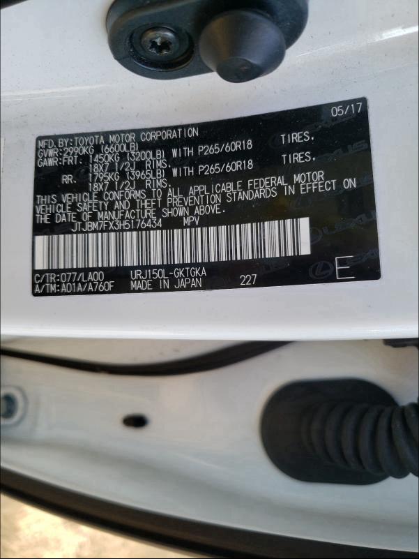 2017 LEXUS GX 460 JTJBM7FX3H5176434