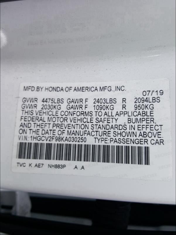 2019 HONDA ACCORD TOU 1HGCV2F98KA030250