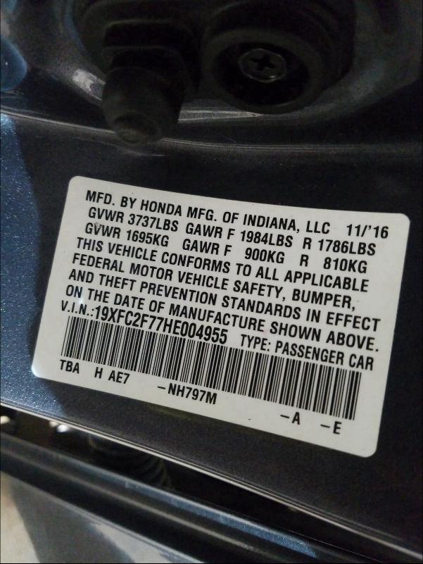 2017 HONDA CIVIC 19XFC2F77HE004955