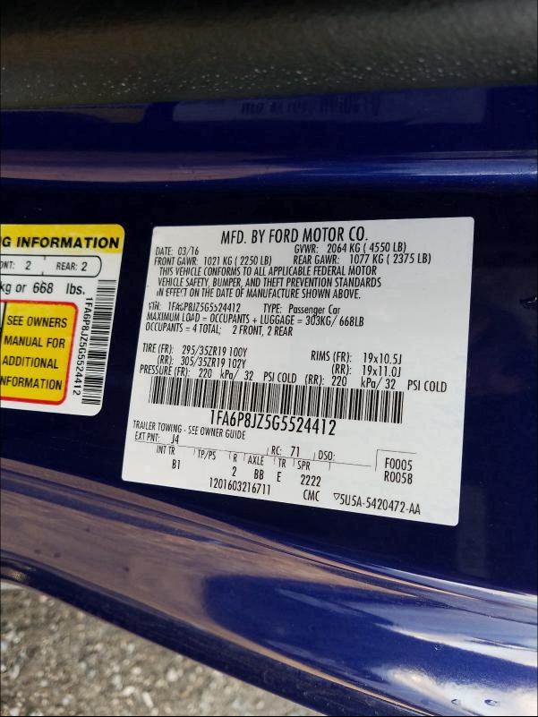 2016 FORD MUSTANG SH - 1FA6P8JZ5G5524412