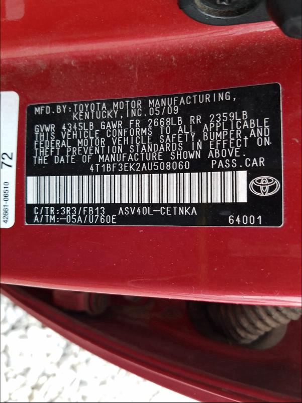 2010 TOYOTA CAMRY BASE 4T1BF3EK2AU508060